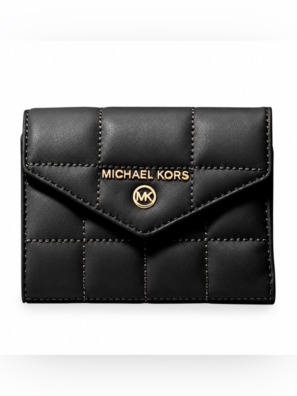 Michael Kors Black Quilted Envelope Wallet with Gold Hardware